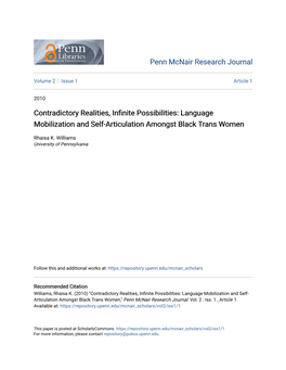 Contradictory Realities, Infinite Possibilities: Language Mobilization and Self-Articulation Amongst Black Trans Women