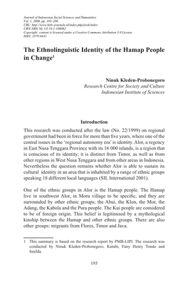 The Ethnolinguistic Identity of the Hamap People in Change