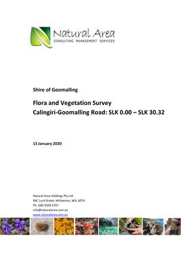 Flora and Vegetation Survey Calingiri-Goomalling Road: SLK 0.00 – SLK 30.32