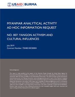 Myanmar Analytical Activity Ad Hoc Information Request