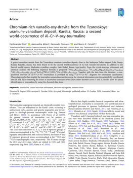 Chromium-Rich Vanadio-Oxy-Dravite from the Tzarevskoye Uranium–Vanadium Deposit, Karelia, Russia: a Second World-Occurrence of Al–Cr–V–Oxy-Tourmaline