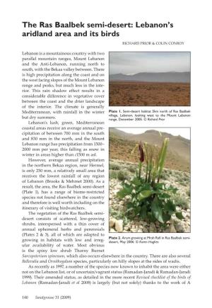 The Ras Baalbek Semi-Desert: Lebanon’S Aridland Area and Its Birds Richard Prior & Colin Conroy