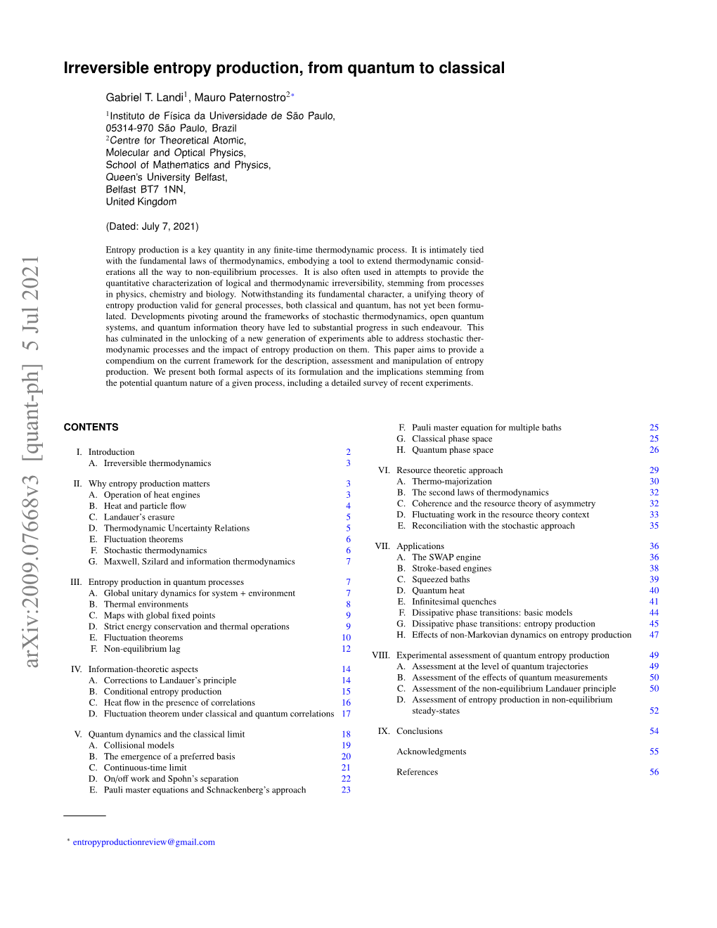 Irreversible Entropy Production, from Quantum to Classical