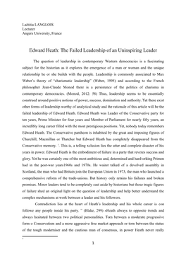 Edward Heath: the Failed Leadership of an Uninspiring Leader