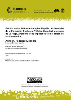 Estudio De Los Dinosauromorpha (Reptilia, Archosauria) De La Formación Los Chañares (Triásico Medio), La Rioja, Argentina