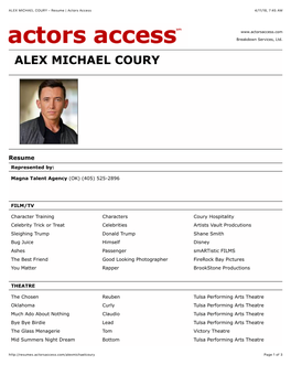 ALEX MICHAEL COURY - Resume | Actors Access 4/11/18, 7:45 AM
