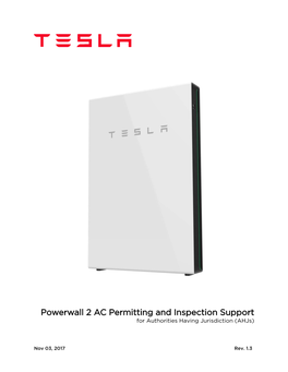 Powerwall 2 AC Permitting and Inspection Support for Authorities Having Jurisdiction (Ahjs)