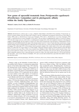 Ahead of Print Online Version New Genus of Opecoelid Trematode From