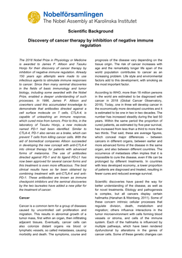 Scientific Background Discovery of Cancer Therapy by Inhibition of Negative Immune Regulation