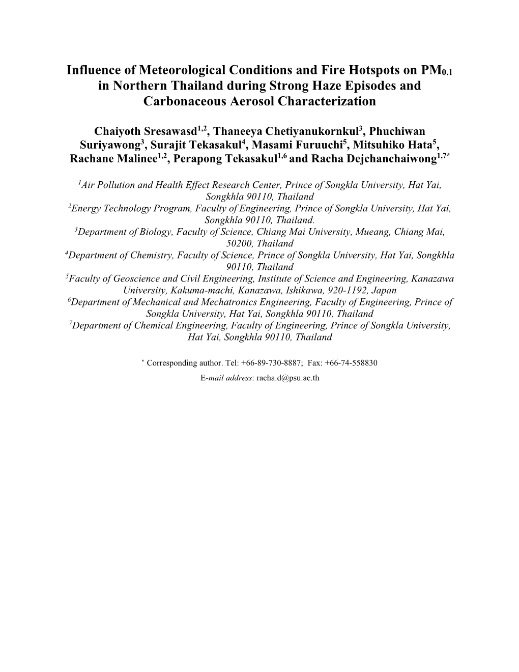 Influence of Meteorological Conditions and Fire Hotspots on PM0.1 in Northern Thailand During Strong Haze Episodes and Carbonaceous Aerosol Characterization