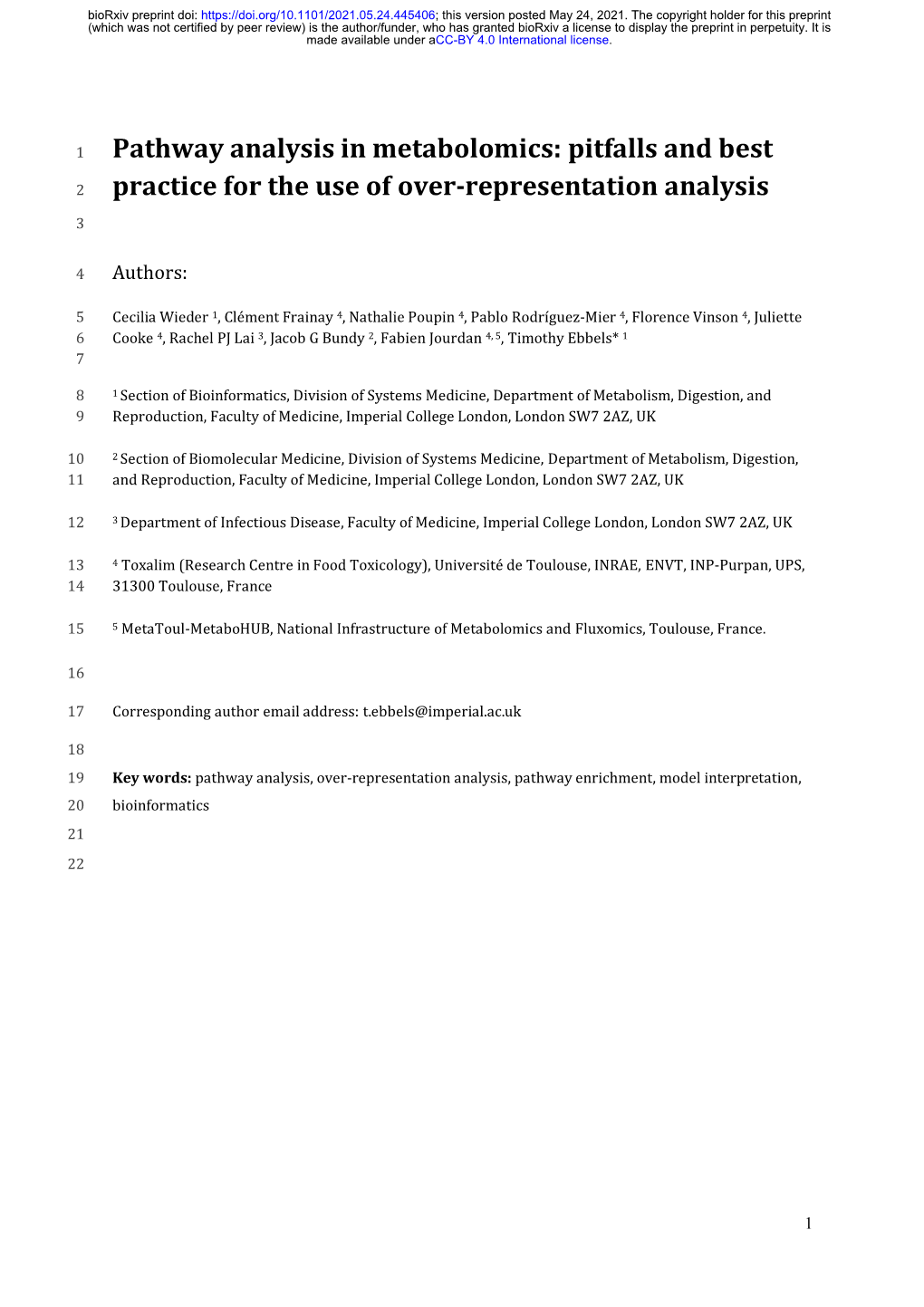 Pathway Analysis in Metabolomics: Pitfalls and Best Practice for the Use of Over-Representation Analysis