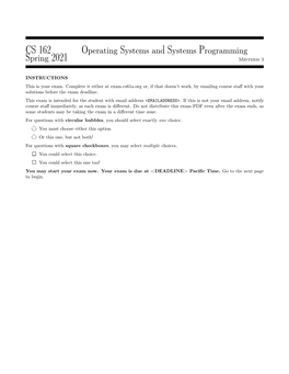 CS 162 Operating Systems and Systems Programming Spring 2021 Midterm 3