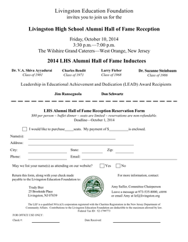 Livingston High School Alumni Hall of Fame Reception