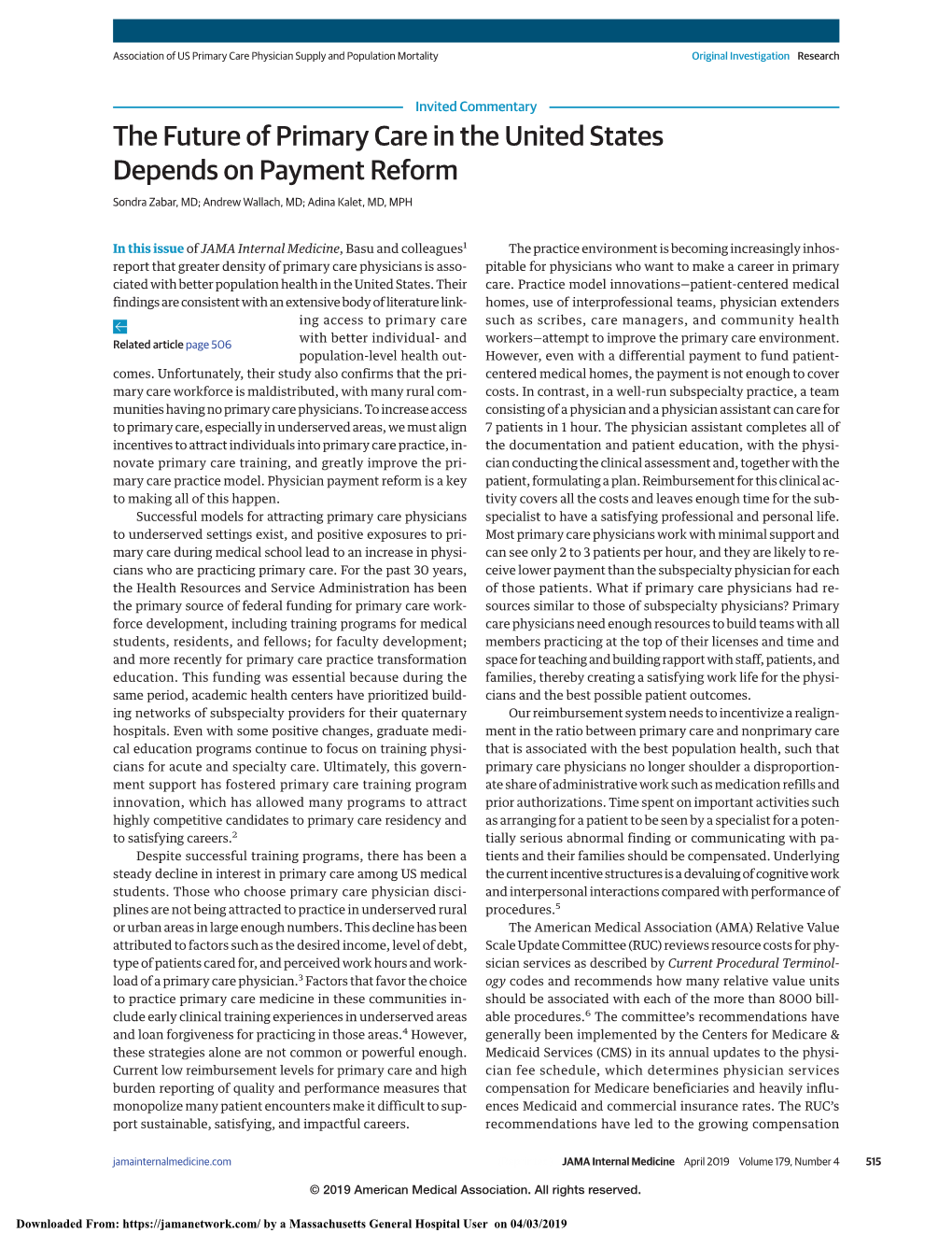 The Future of Primary Care in the US Depends on Payment Reform