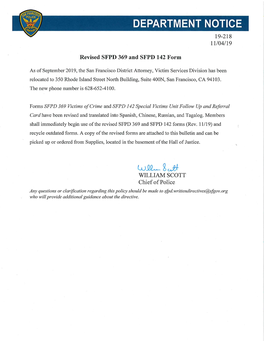 Revised SFPD 369 and SFPD 142 Form