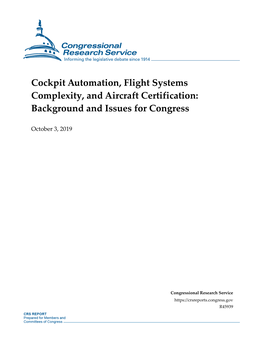 Cockpit Automation, Flight Systems Complexity, and Aircraft Certification: Background and Issues for Congress