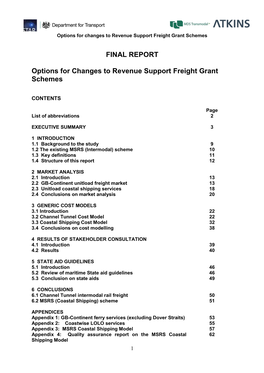 Options for Changes to Revenue Support Freight Grant Schemes