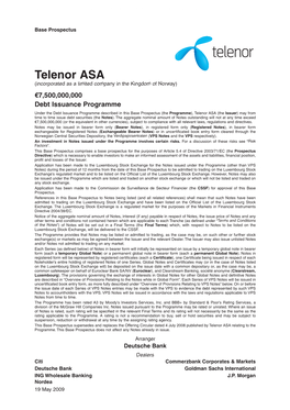 Telenor ASA – EMTN Base Prospectus May 2009