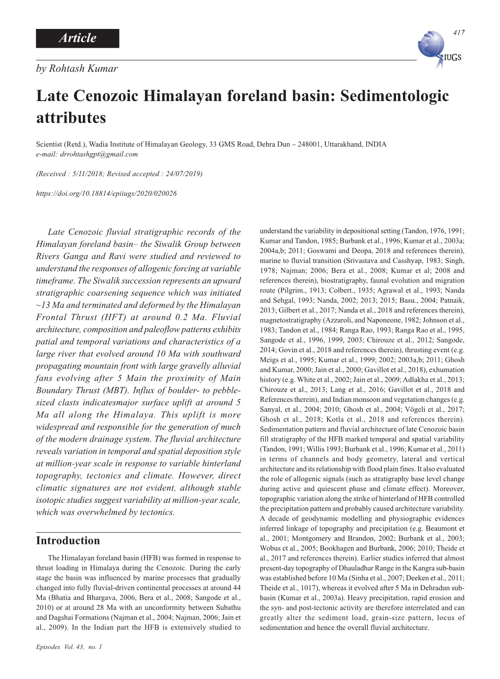 Late Cenozoic Himalayan Foreland Basin: Sedimentologic Attributes