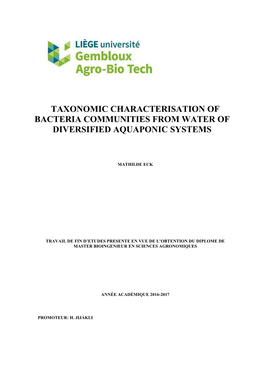 Taxonomic Characterisation of Bacteria Communities from Water of Diversified Aquaponic Systems