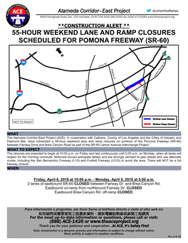 55-Hour Weekend Lane and Ramp Closures Scheduled for Pomona Freeway (Sr-60)