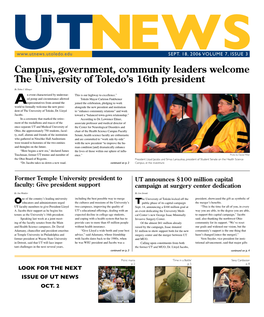 Campus, Government, Community Leaders Welcome the University of Toledo’S 16Th President