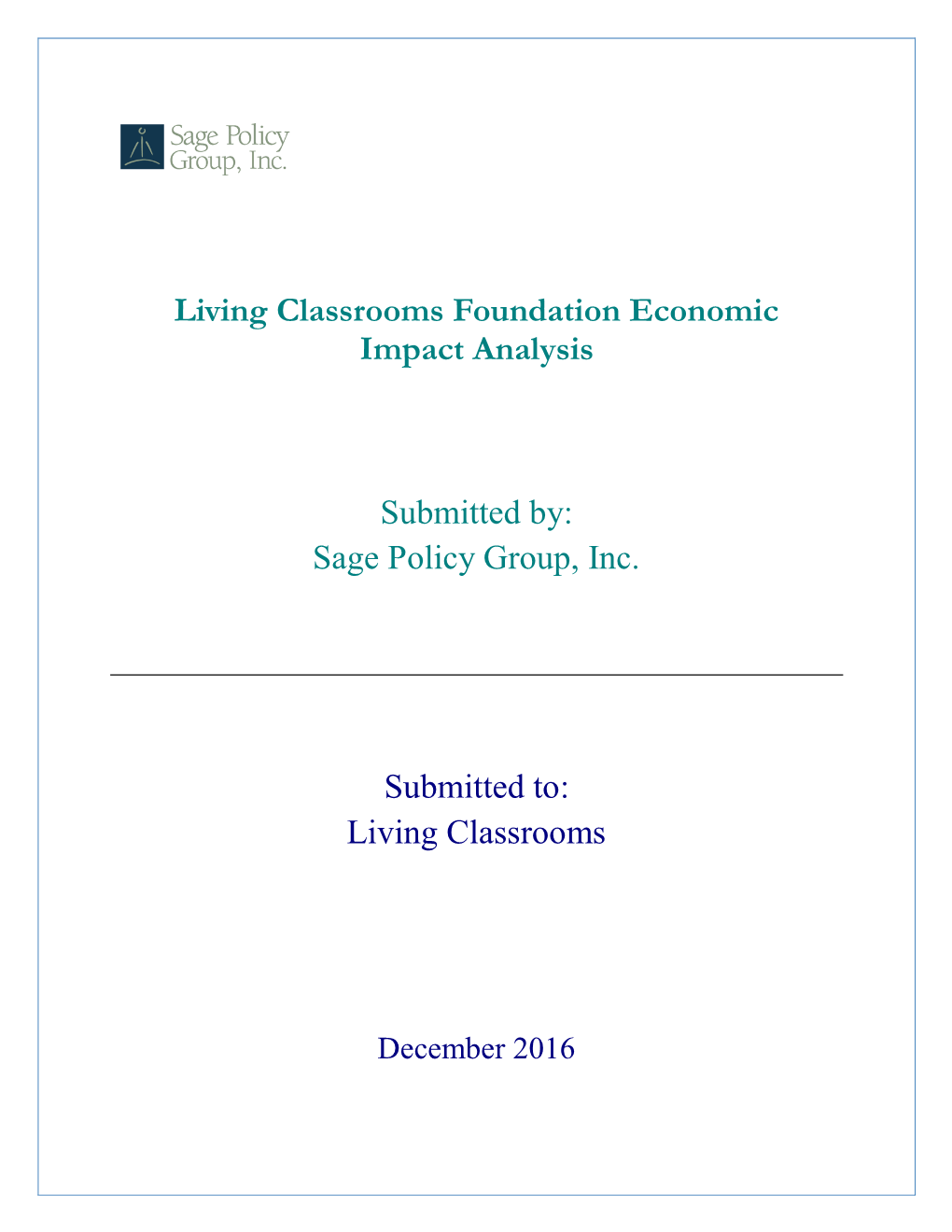 Living Classrooms Foundation Economic Impact Analysis