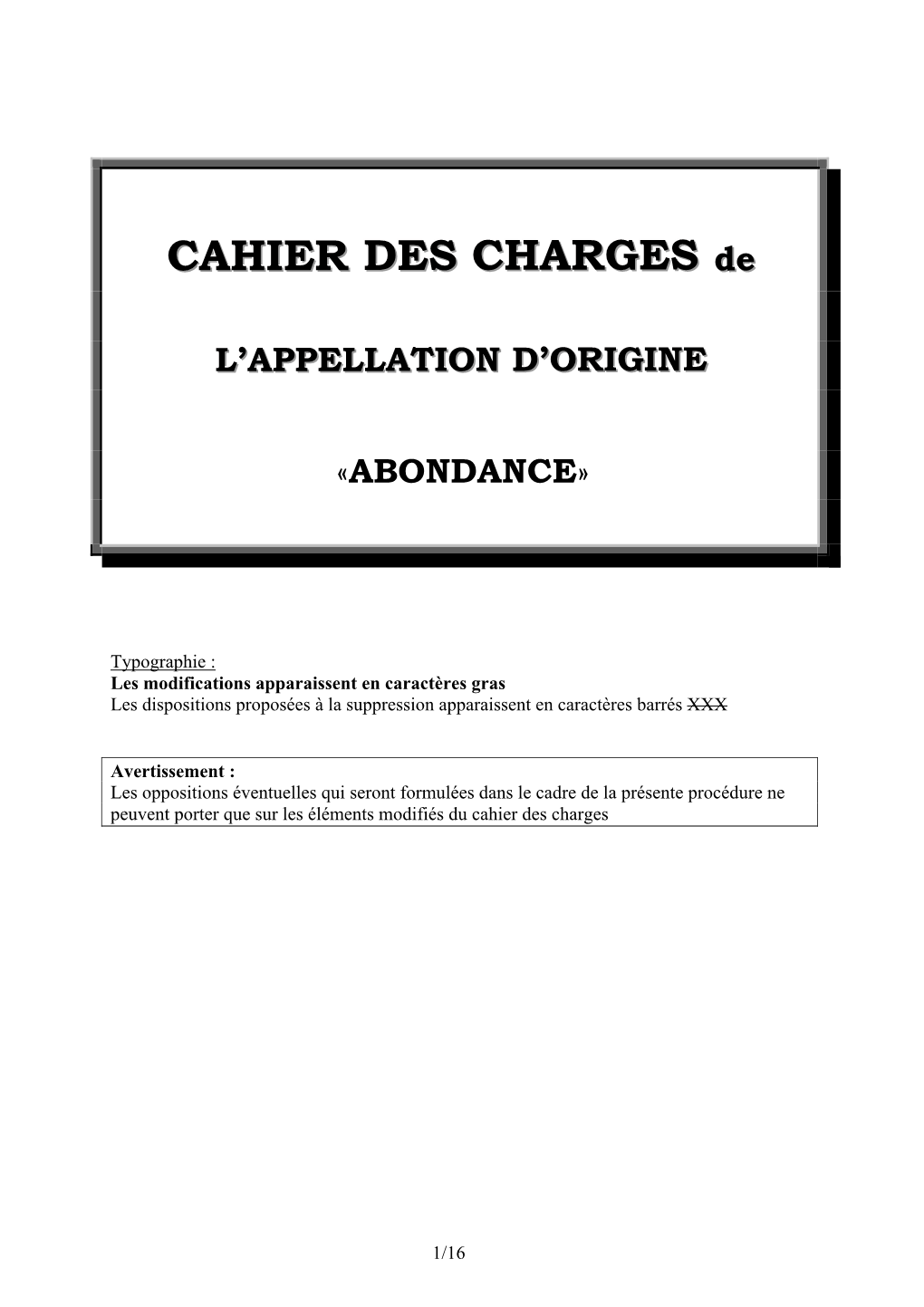 CAHIER DES CHARGES De