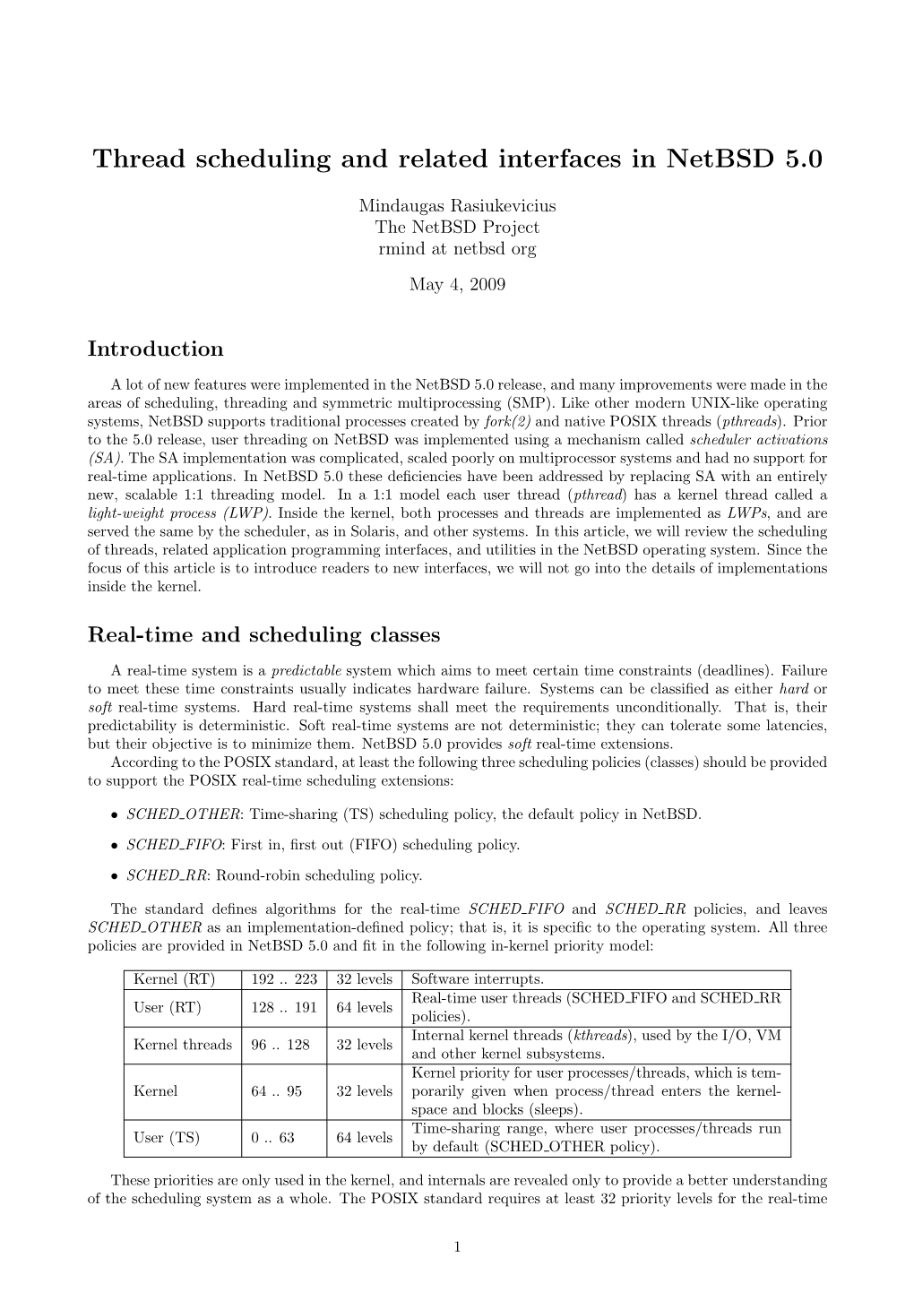 Thread Scheduling and Related Interfaces in Netbsd 5.0