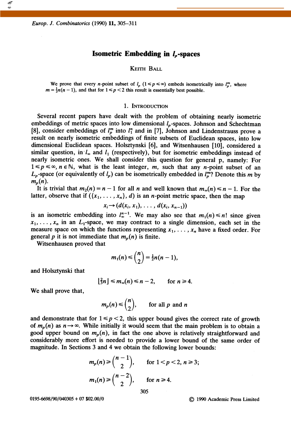 Isometric Embedding in Lp-Spaces 307 Is a Linear Point of Cpo Hence Kp =Conv(L)