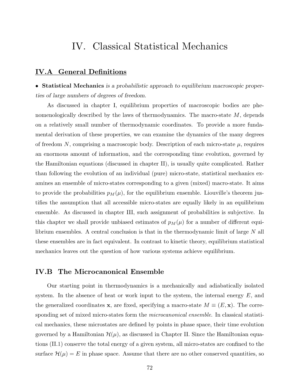 IV. Classical Statistical Mechanics