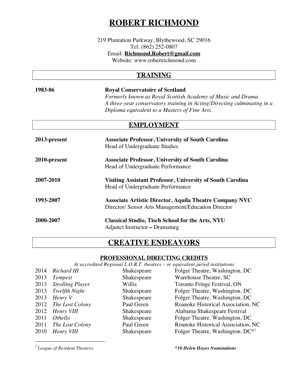 Robert Richmond CV