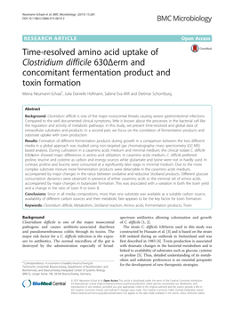 Time-Resolved Amino Acid Uptake of Clostridium Difficile 630Δerm And