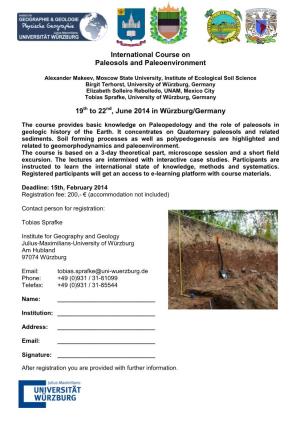 International Course on Paleosols and Paleoenvironment 19 to 22 , June