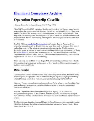 Illuminati Conspiracy Archive Operation Paperclip Casefile