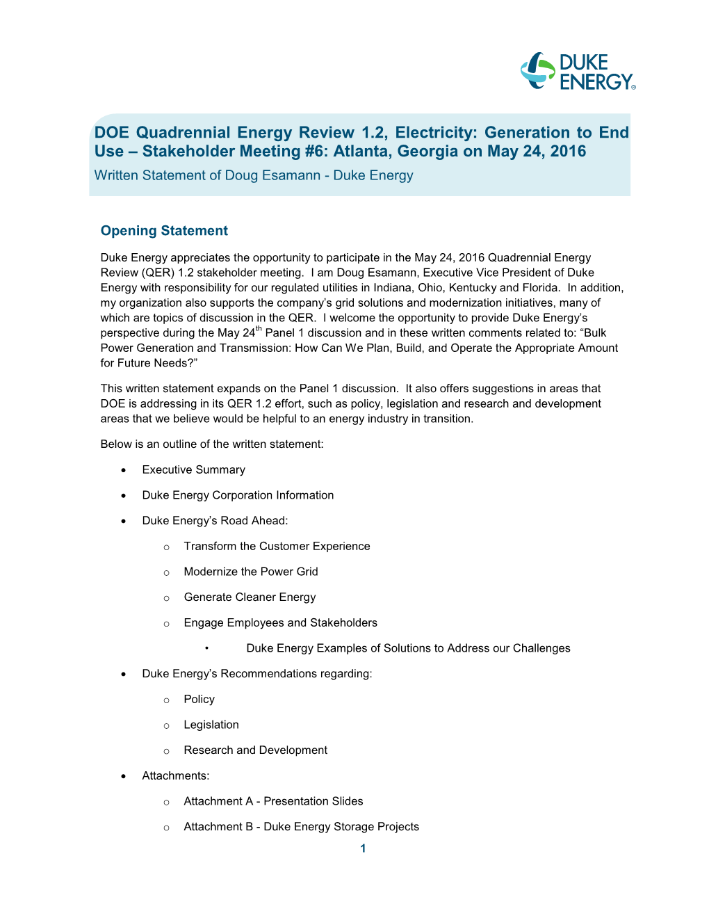 DOE Quadrennial Energy Review 1.2, Electricity