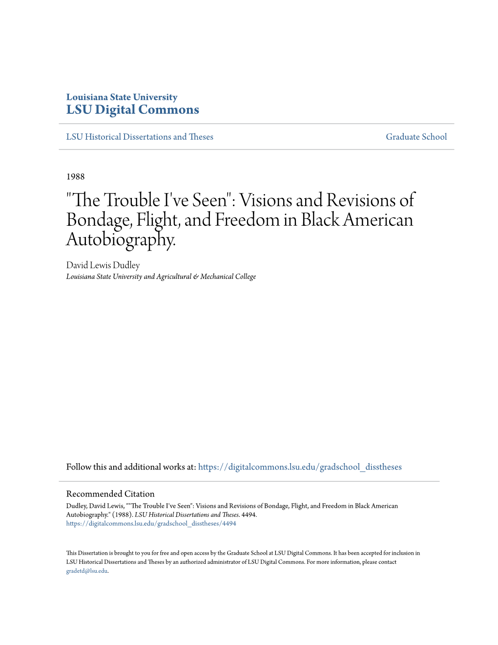 Visions and Revisions of Bondage, Flight, and Freedom in Black American Autobiography