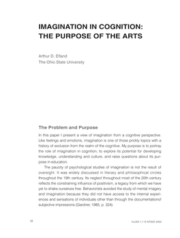 Imagination in Cognition: the Purpose of the Arts