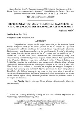 Şahin, Reyhan (2017). “Representatıons of Mythologıcal War Scenes in Attic Figure Pottery and Approaches in Research”