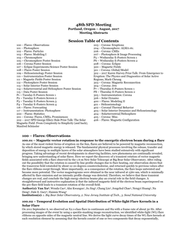 48Th SPD Meeting Session Table of Contents