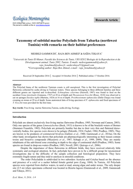 Taxonomy of Subtidal Marine Polyclads from Tabarka (Northwest Tunisia) with Remarks on Their Habitat Preferences
