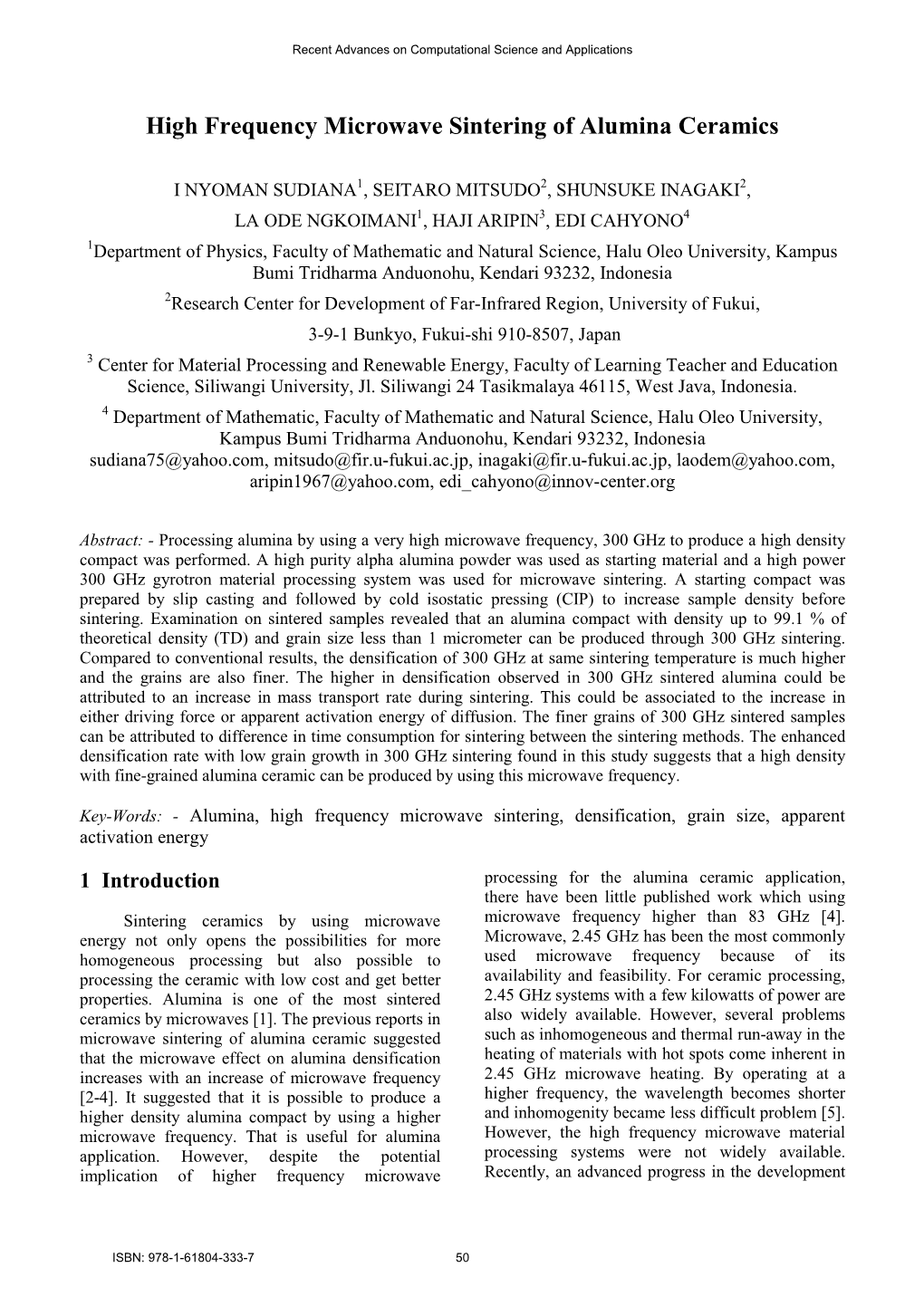 High Frequency Microwave Sintering of Alumina Ceramics