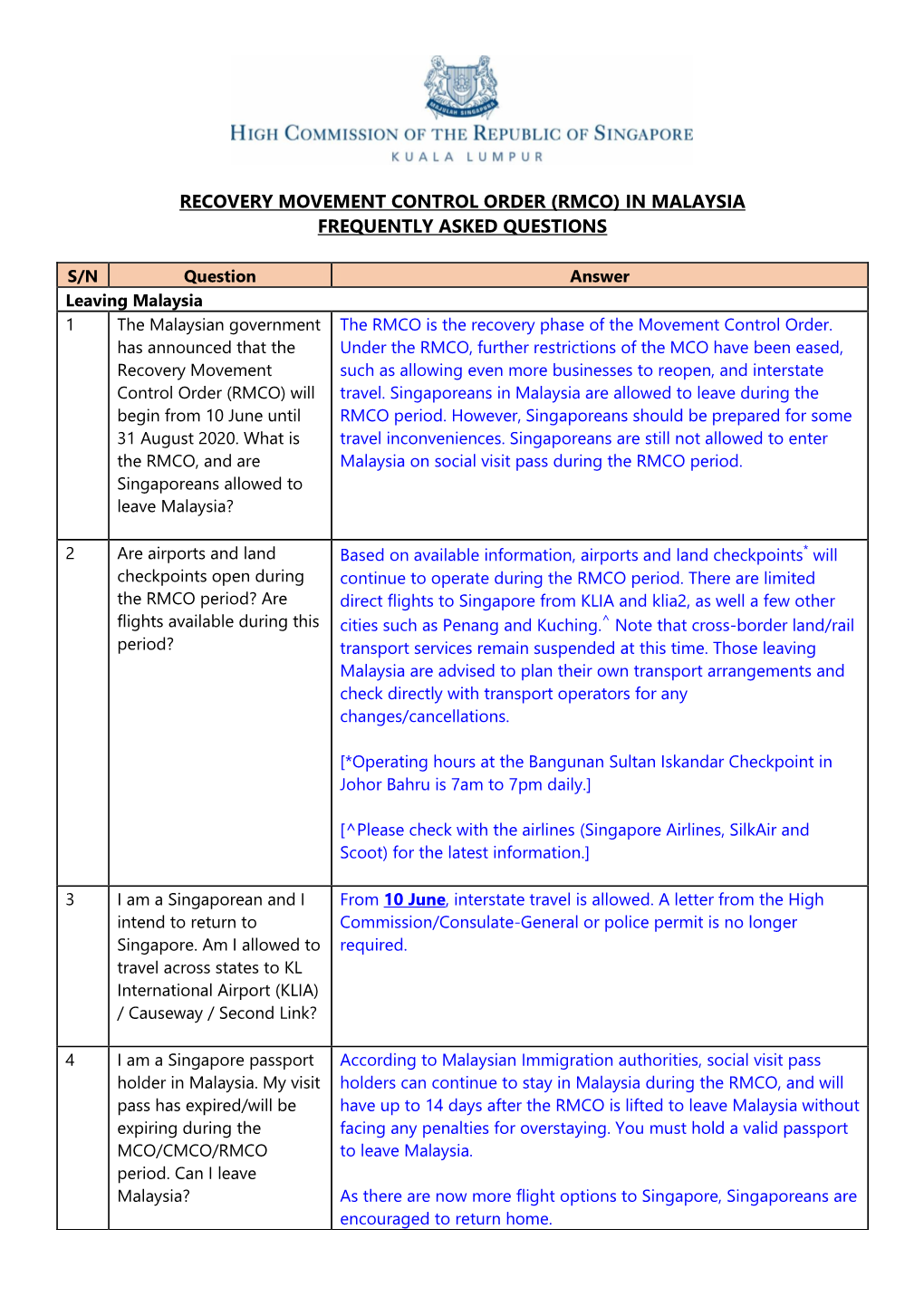 Recovery Movement Control Order (Rmco) in Malaysia Frequently Asked Questions