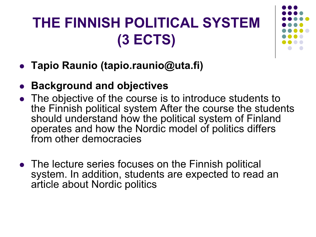 The Finnish Political System (5 Ects)