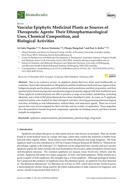 Vascular Epiphytic Medicinal Plants As Sources of Therapeutic Agents: Their Ethnopharmacological Uses, Chemical Composition, and Biological Activities