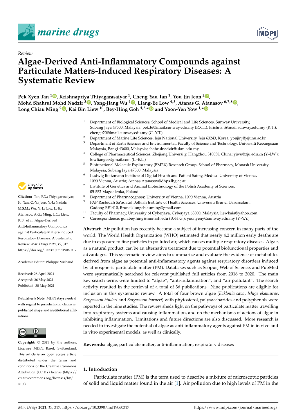 Algae-Derived Anti-Inflammatory Compounds Against Particulate