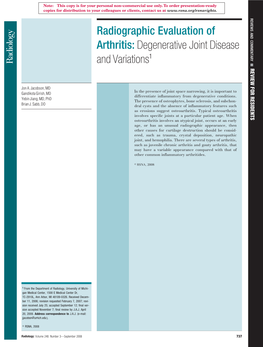 Radiographic Evaluation of Arthritis: Degenerative Joint Disease And
