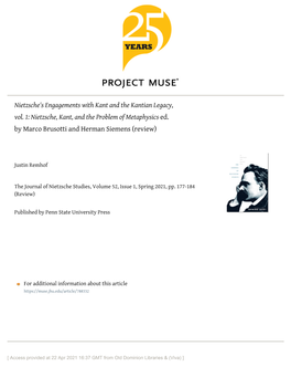 Nietzsche's Engagements with Kant and the Kantian Legacy, Vol
