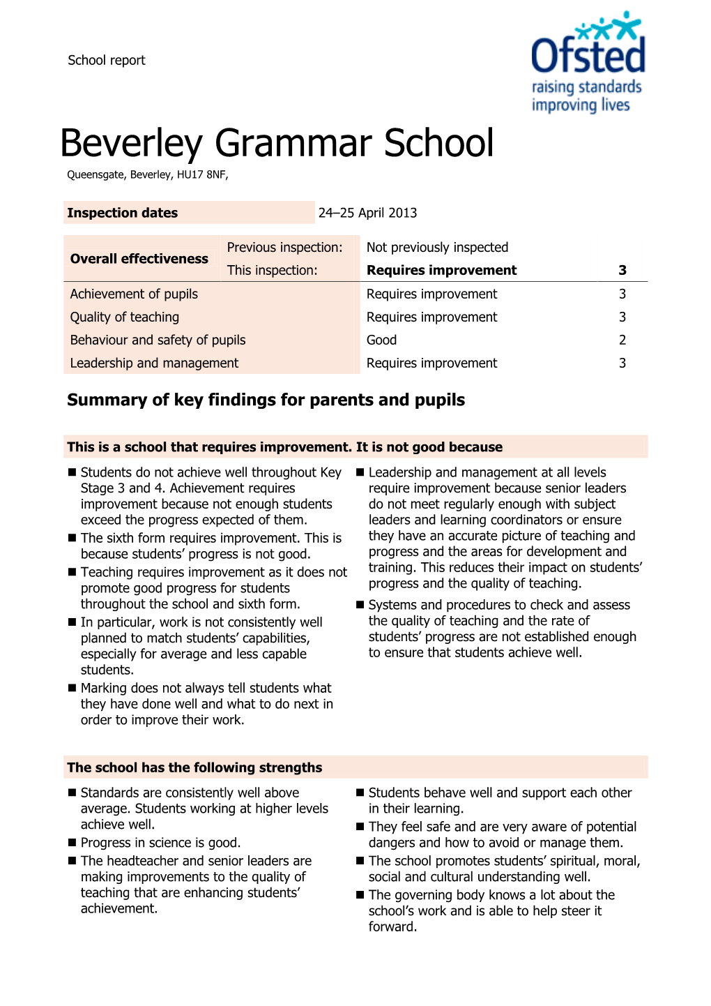 Beverley Grammar School Queensgate, Beverley, HU17 8NF