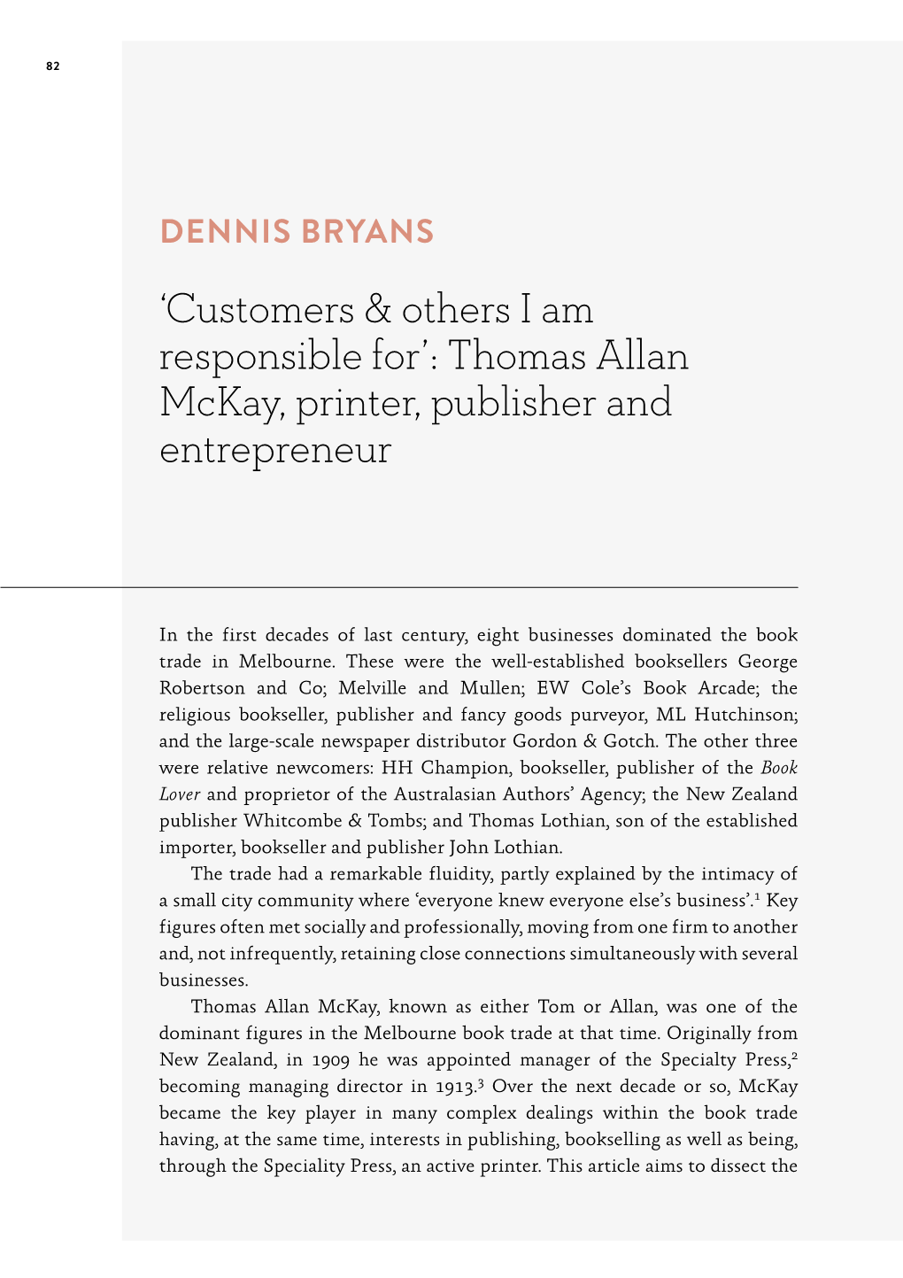 Thomas Allan Mckay, Printer, Publisher and Entrepreneur